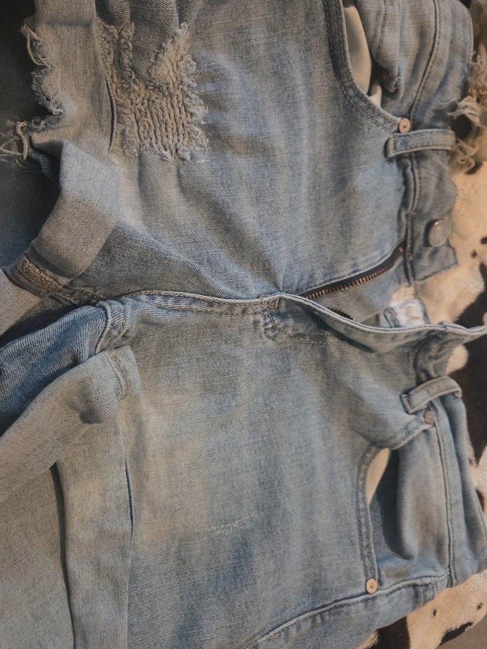 Tinseltown Washed Blue Distressed Denim Shorts
